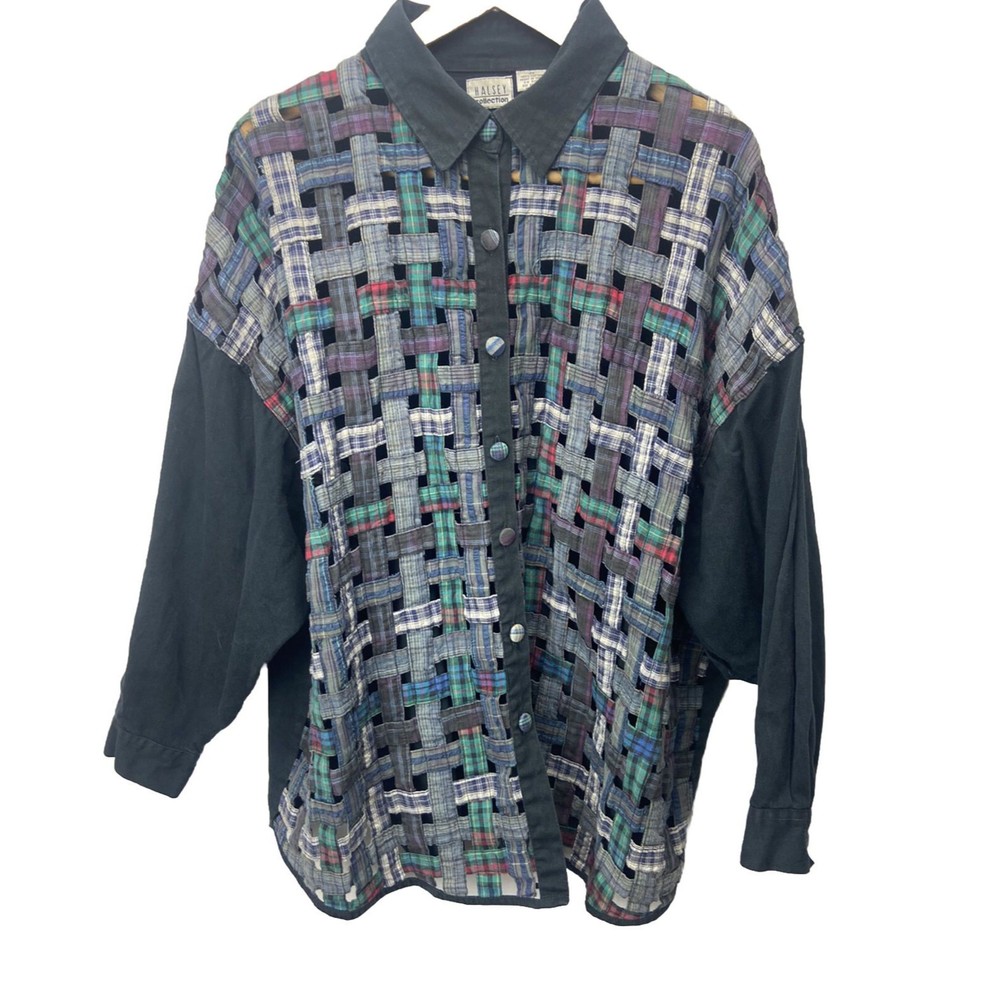 Halsey Collection Women’s Shirt Multicolored Size 3X Button Down Weave Patterned